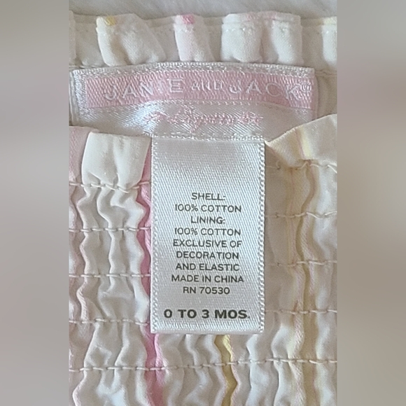 Janie and Jack - Girl's Pink Yellow Striped Smocked Bubble Romper, Sz 0-3 M - Picture 2 of 3